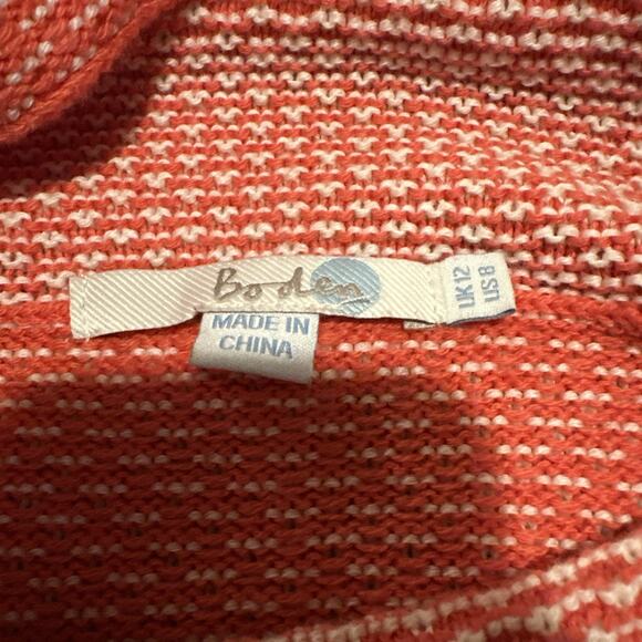 Boden Wool-Cotton Textured Cowl Neck Sweater - UK 12 / US 8 - Coral/White - Picture 6 of 8